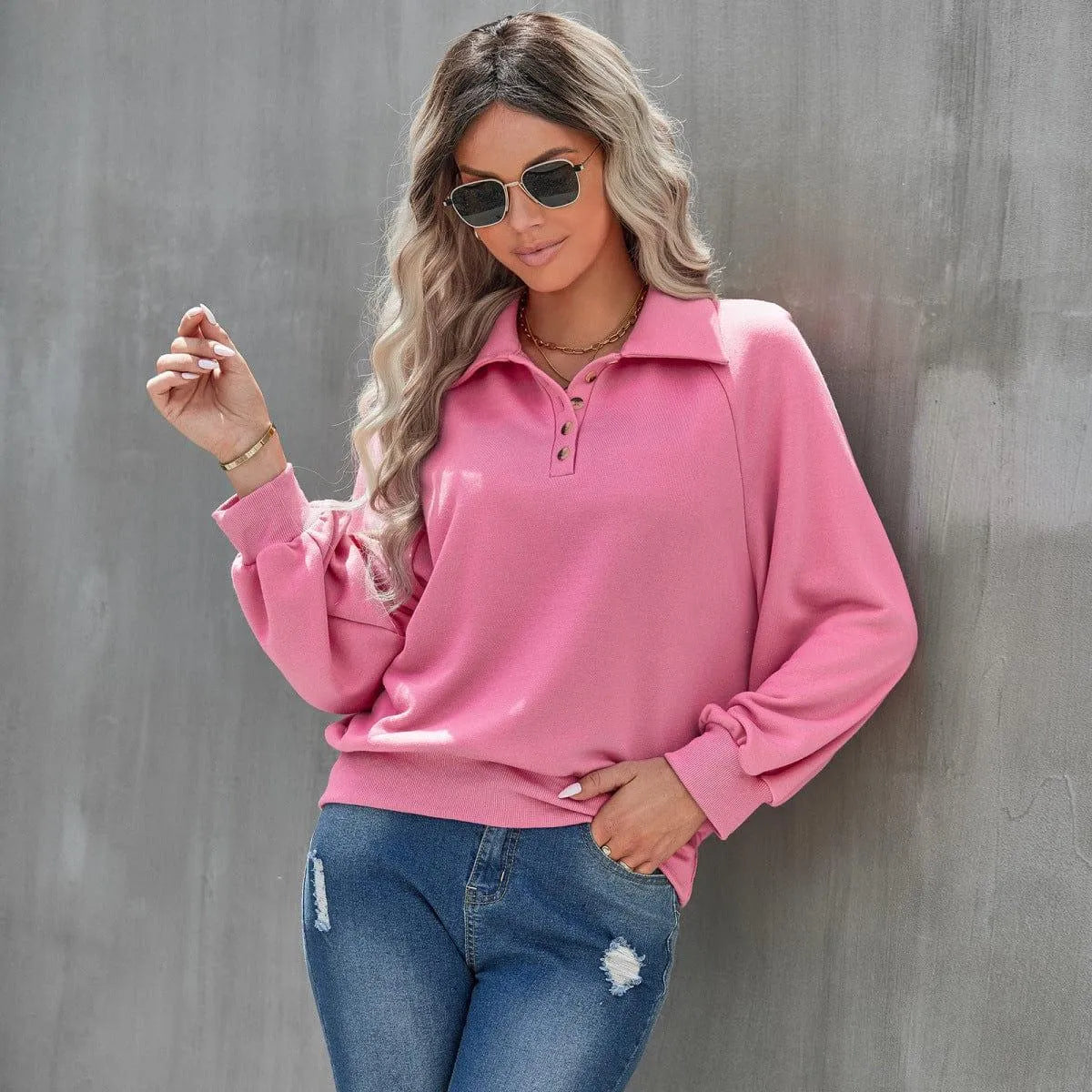 Long Sleeve Buttoned Sweatshirt Jewelry Bubble