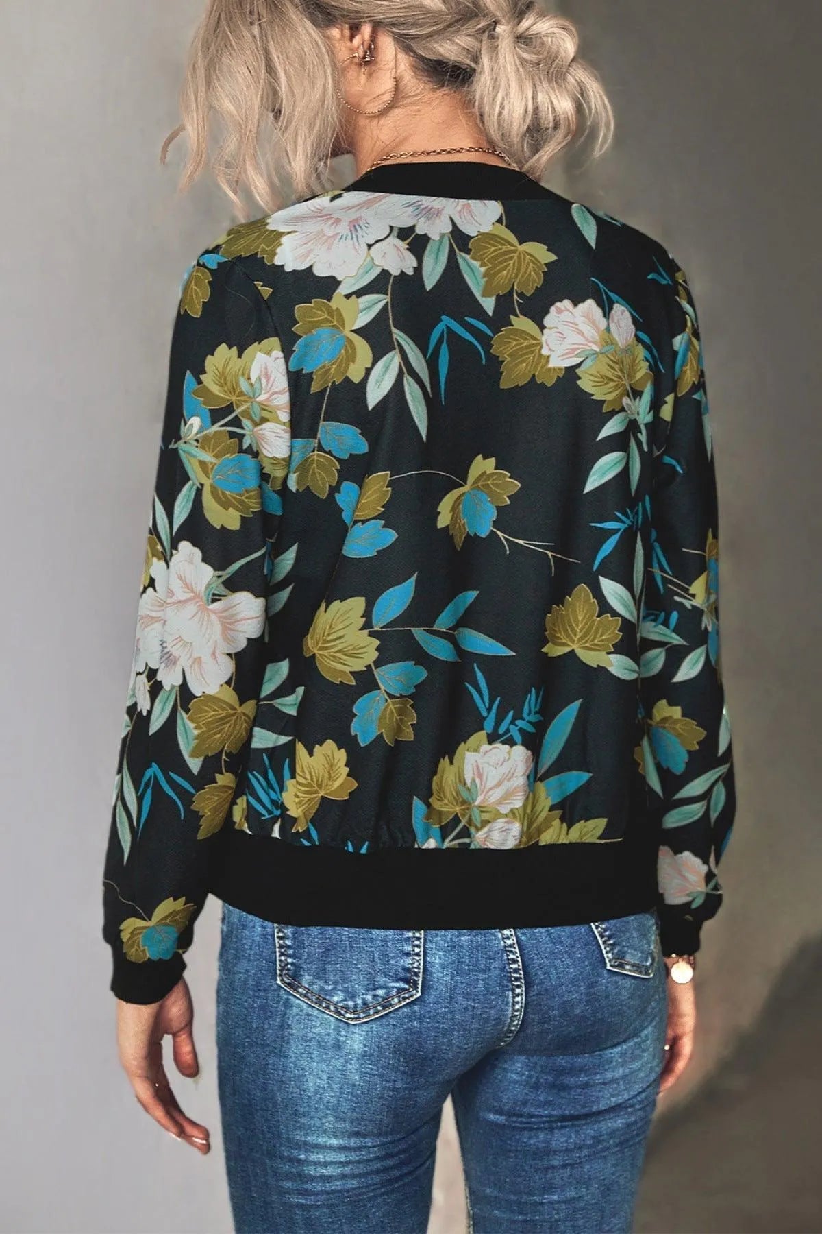 Long-Sleeve Floral Zipper Jacket for Women Jewelry Bubble
