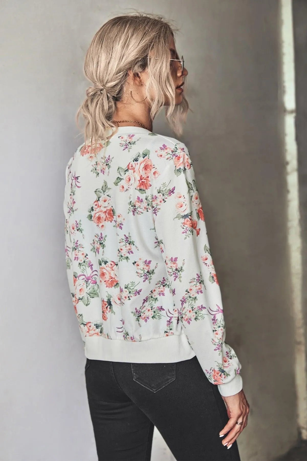 Long-Sleeve Floral Zipper Jacket for Women Jewelry Bubble