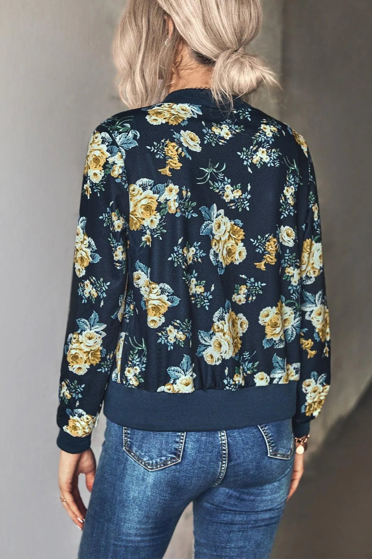 Long-Sleeve Floral Zipper Jacket for Women Jewelry Bubble