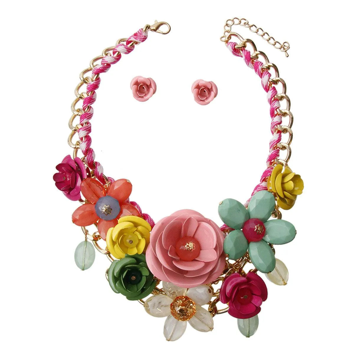 Look Fab in Our Comeback Floral Frenzy Necklace Set Pinktown