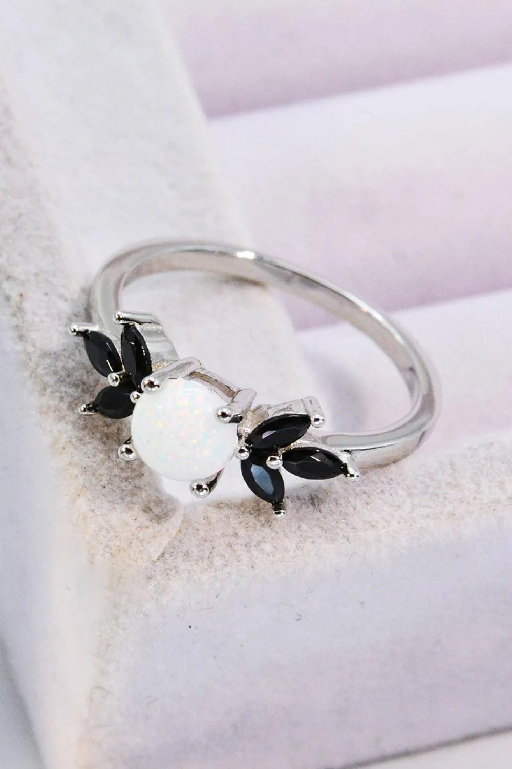 Opal and Zircon Contrast Ring Shining Symbol of Love Pinktown