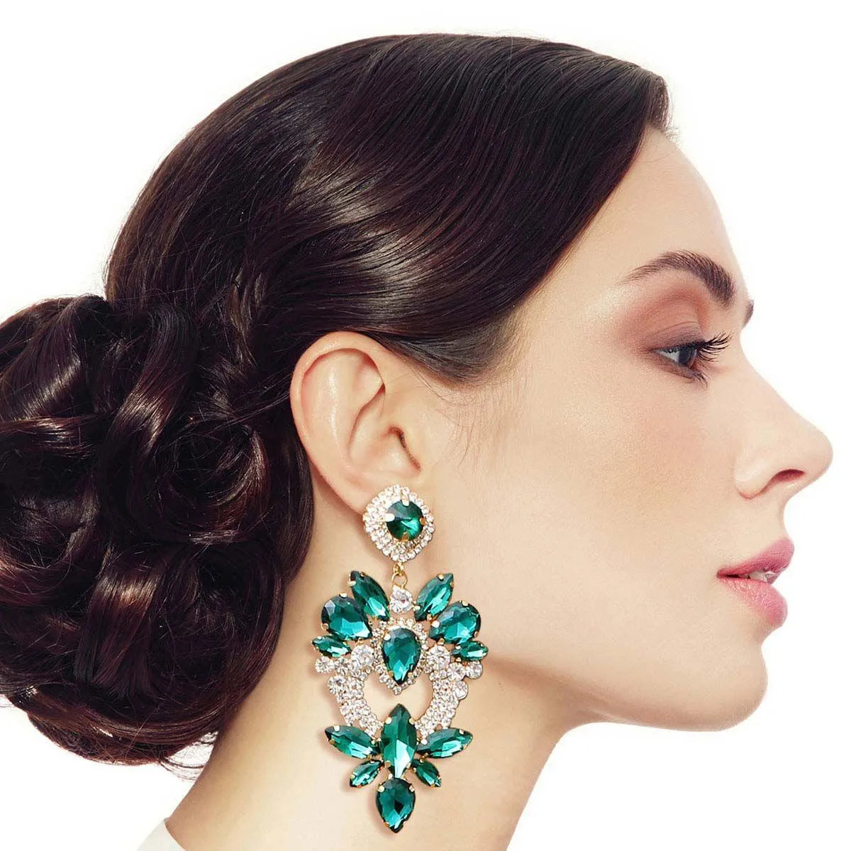 Open Heart Sparkly Statement Earrings Green Pinktown