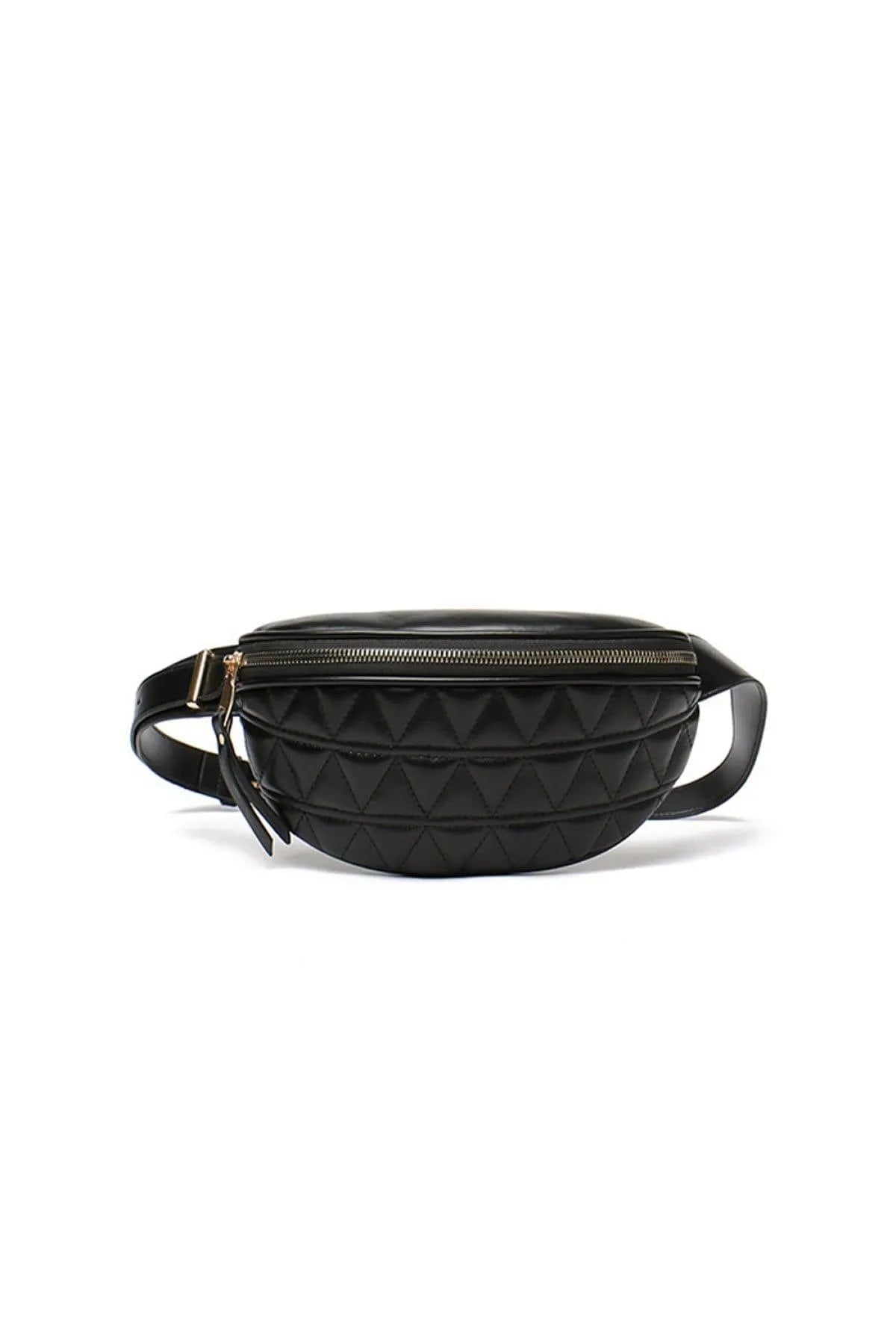 PU Leather Quilted Zipper Chest Bag Black Kiwidrop