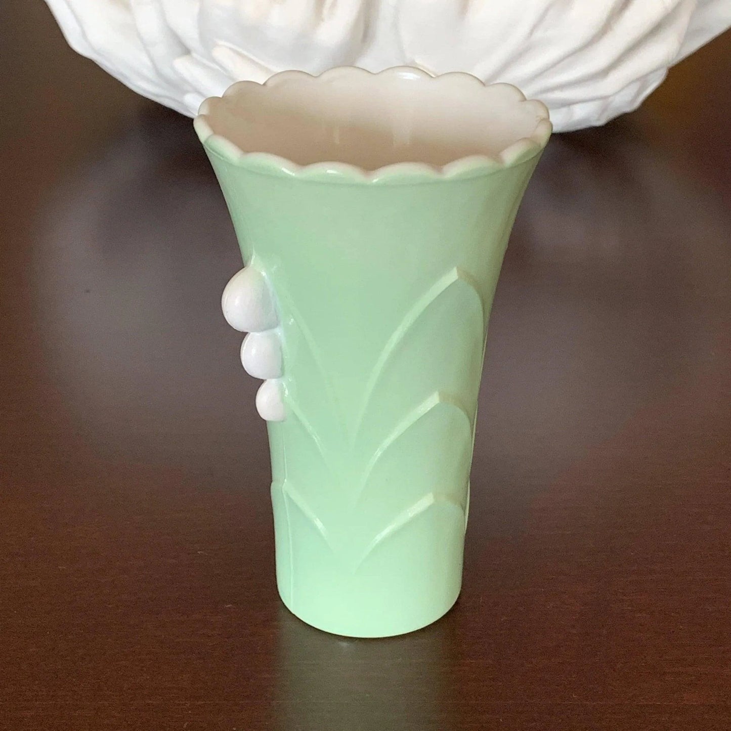 Pastel Green Fired On Vitrock Table Vase Jewelry Bubble