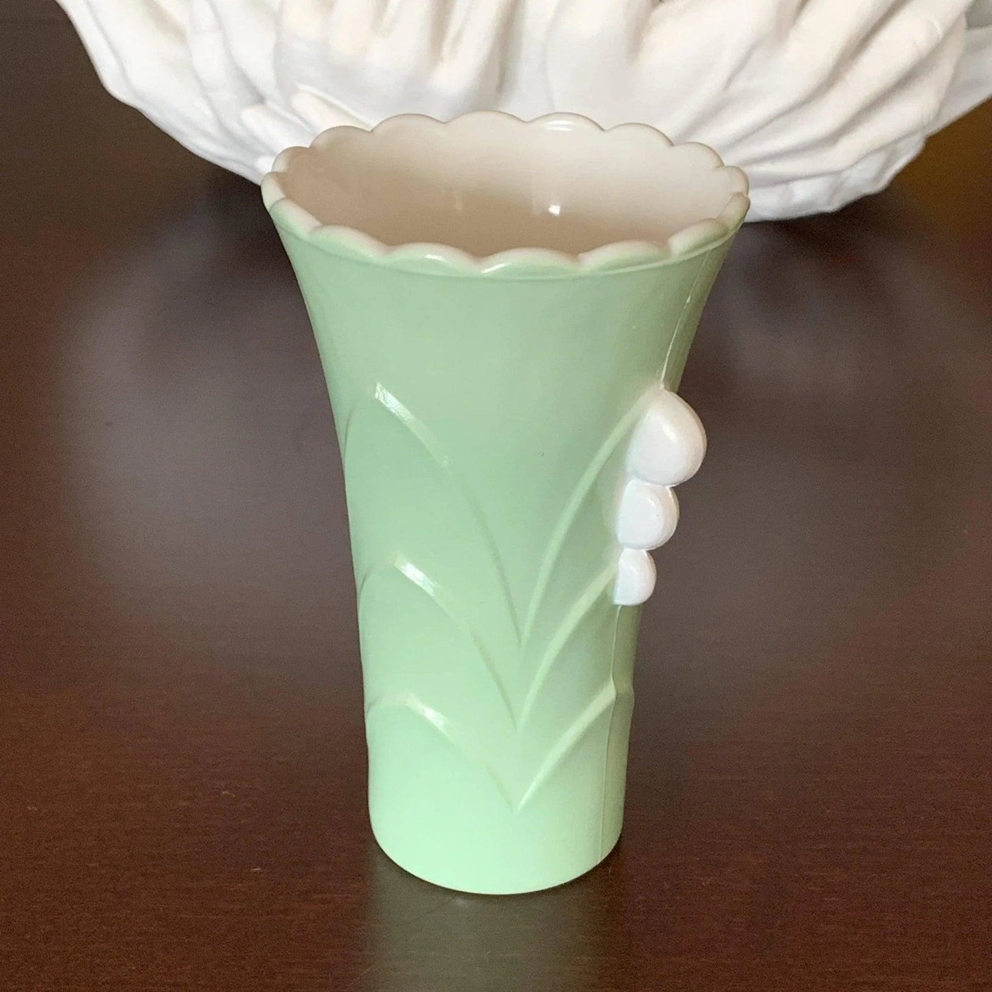 Pastel Green Fired On Vitrock Table Vase Jewelry Bubble