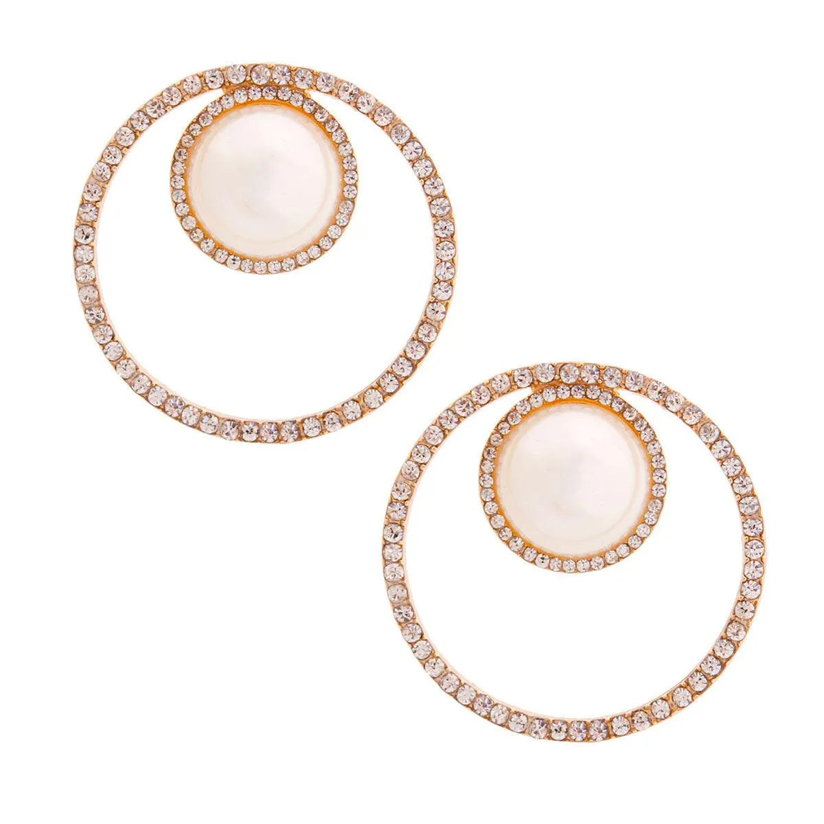 Pearl Stud Pave Open Halo Earrings - Fashion Jewelry Pinktown