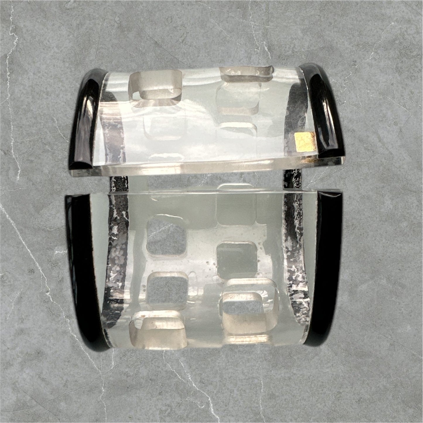 Vintage Acrylic Open-Cuff Bracelet for Women - Checkerboard Design Jewelry Bubble