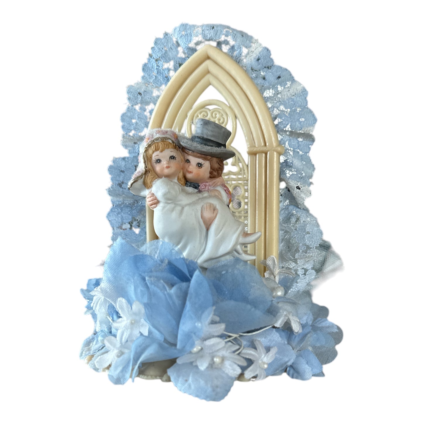 Vintage Cake Topper - 1950s Style Wedding Charm with Blue Arch Jewelry Bubble