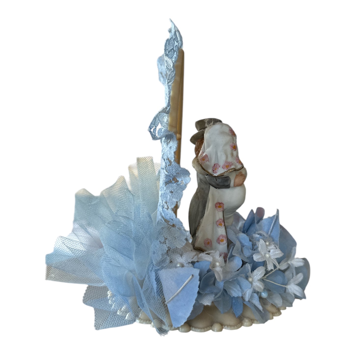 Vintage Cake Topper - 1950s Style Wedding Charm with Blue Arch Jewelry Bubble
