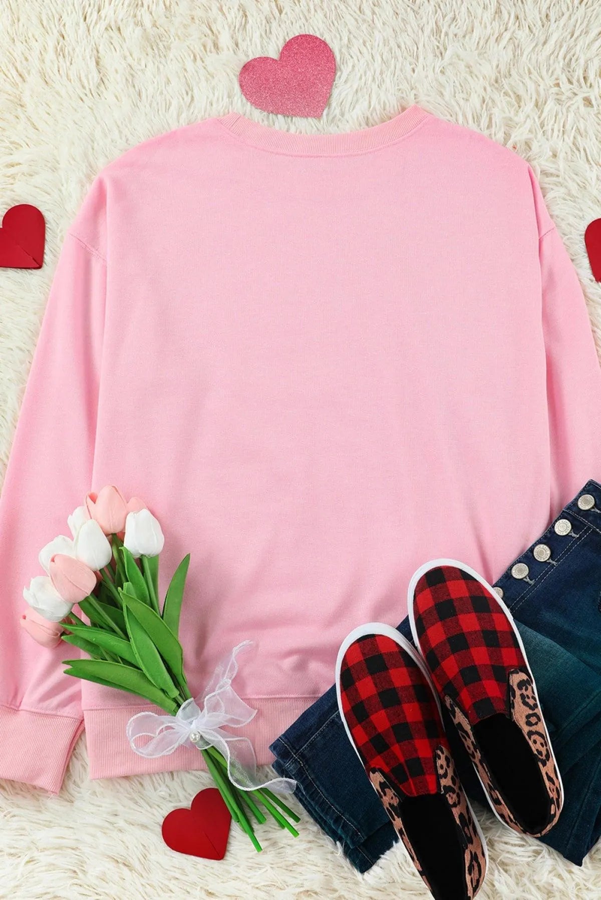 Pink Valentine Sweatshirt Sweet Drinking Graphic Print Jewelry Bubble
