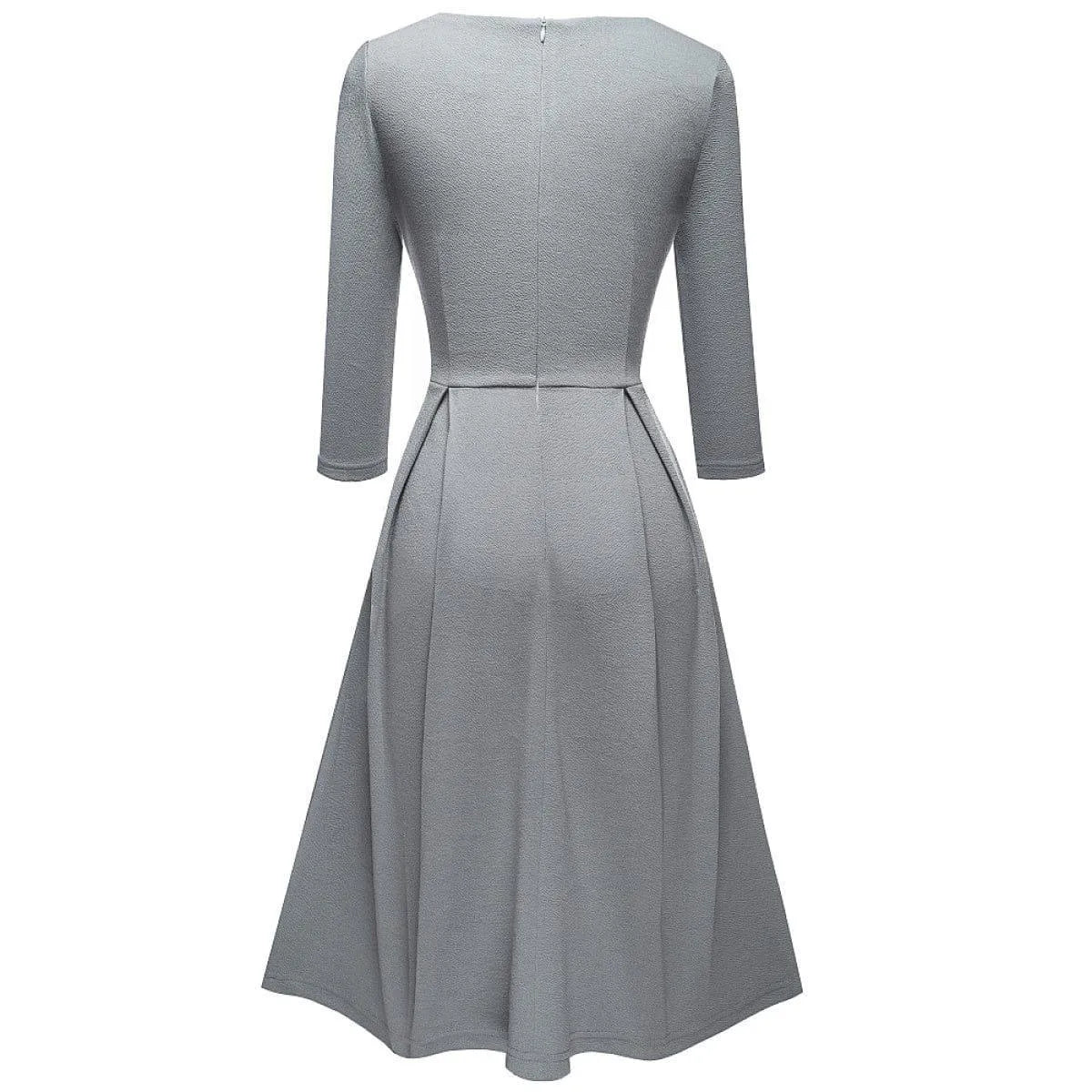Pleated Round-neck With Button 3/4 Sleeve Mini Dress Jewelry Bubble