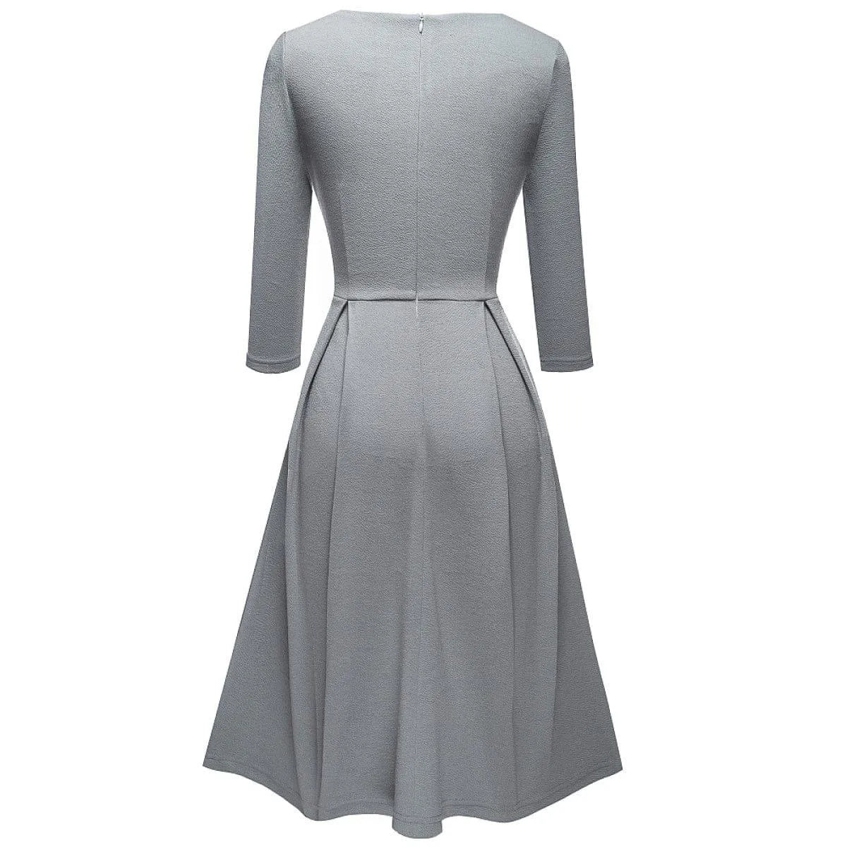 Pleated Round-neck With Button 3/4 Sleeve Mini Dress Jewelry Bubble