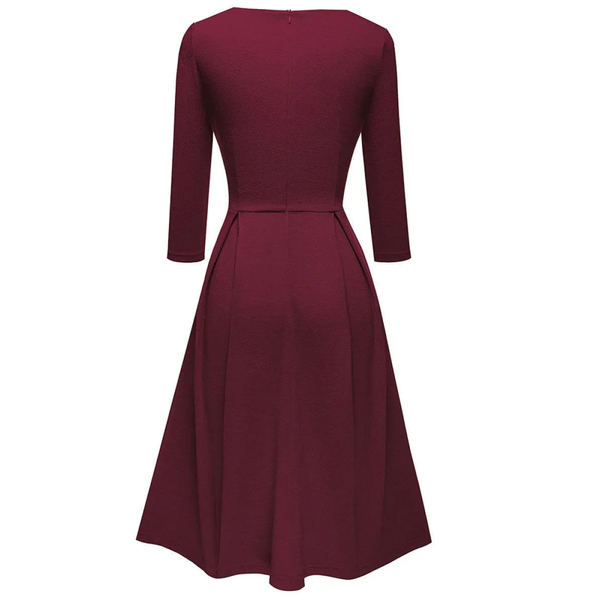 Pleated Round-neck With Button 3/4 Sleeve Mini Dress Jewelry Bubble