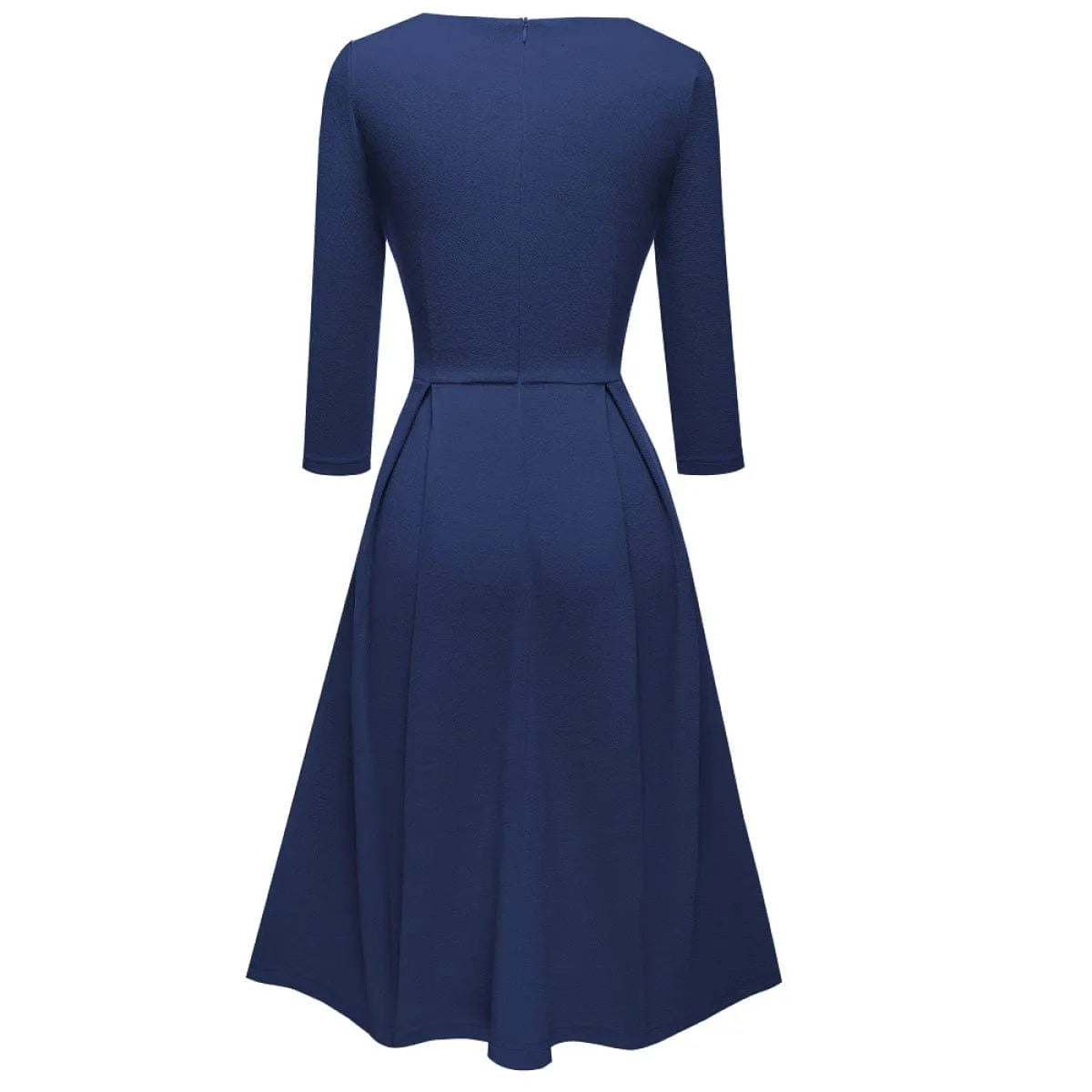Pleated Round-neck With Button 3/4 Sleeve Mini Dress Jewelry Bubble