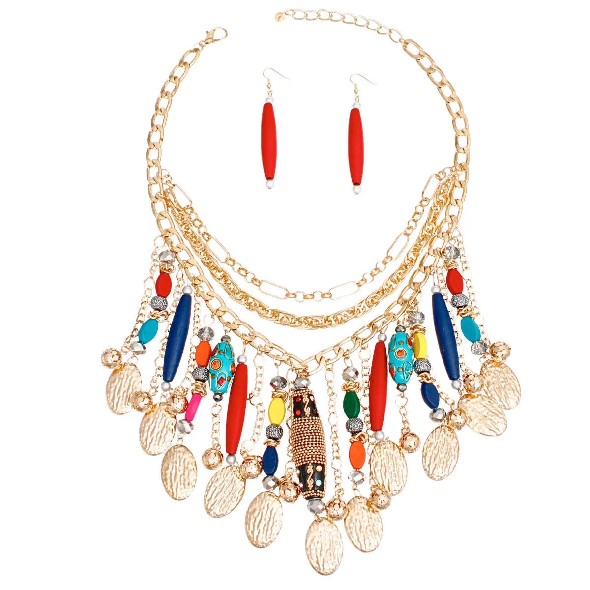 Radiant Layers: Triple Layered Gold Fringe Necklace Set