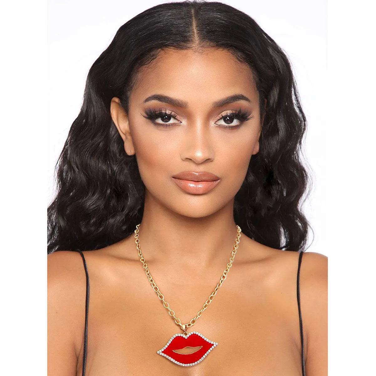 Red Epoxy Lips Pendant Necklace Pinktown