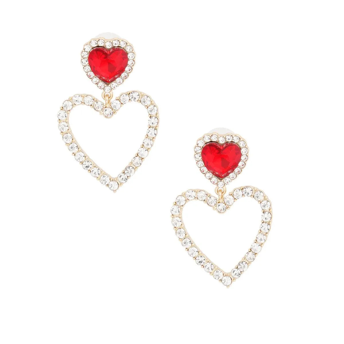 Red Heart Stud Earrings Dangle Open Love Gold Plated Pinktown