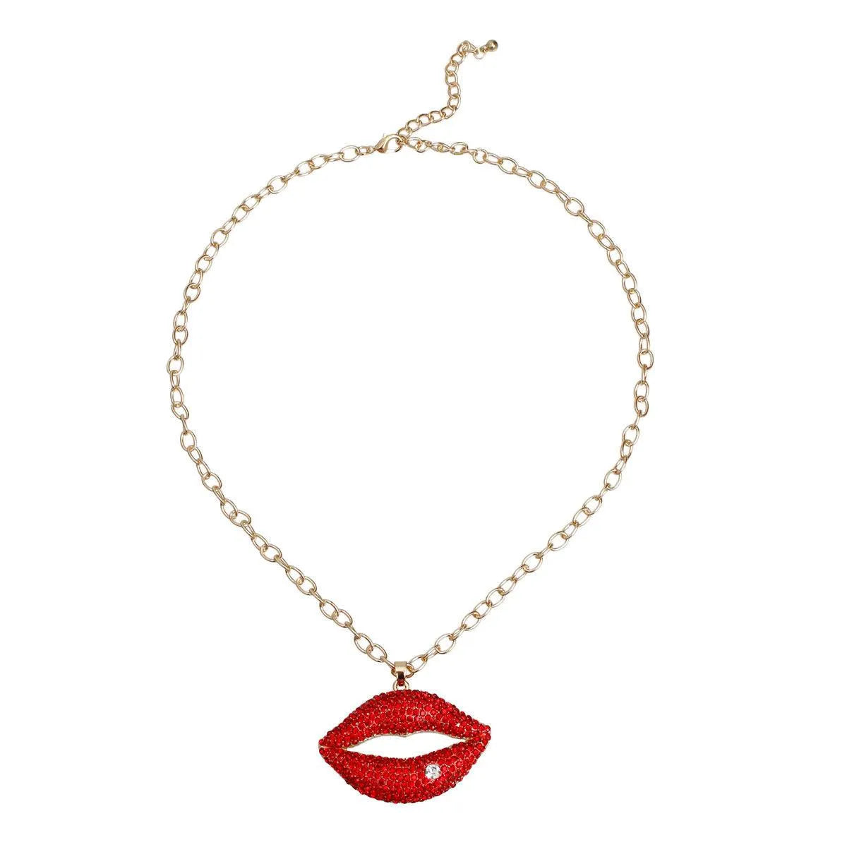 Red Lips Pendant Gold Chain Necklace Pinktown