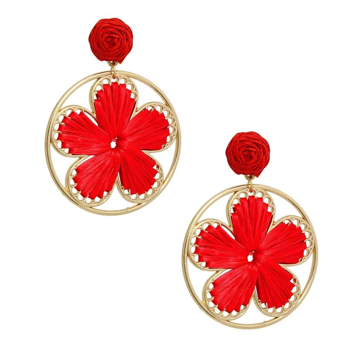 Red Raffia Flower Earrings: Shop Now for Unique Jewelry Pinktown