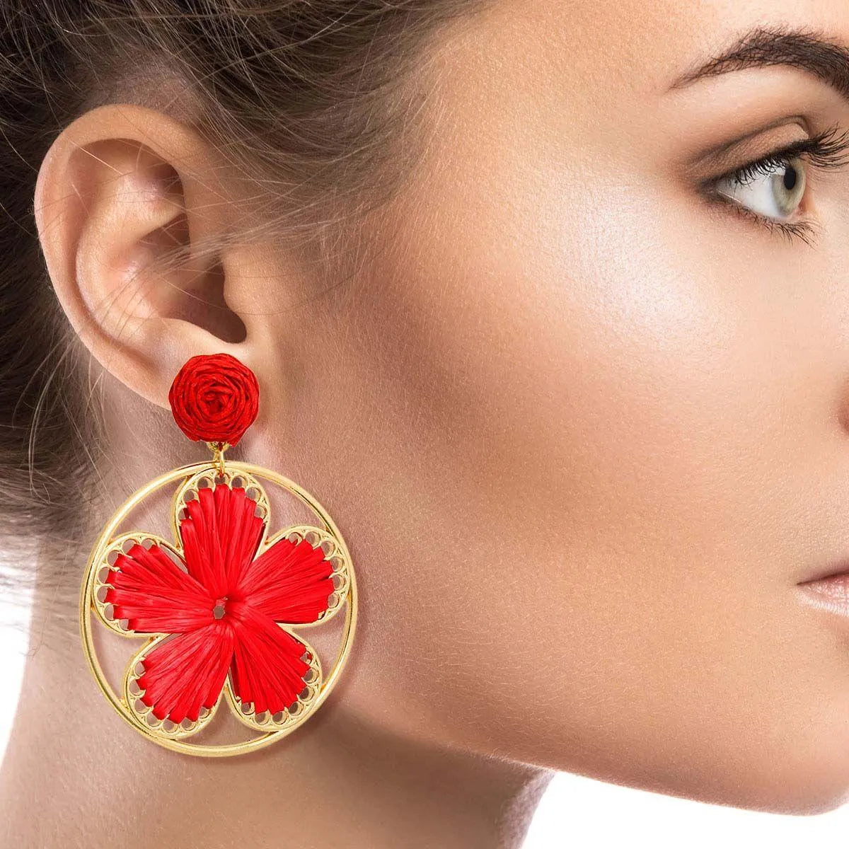 Red Raffia Flower Earrings: Shop Now for Unique Jewelry Pinktown
