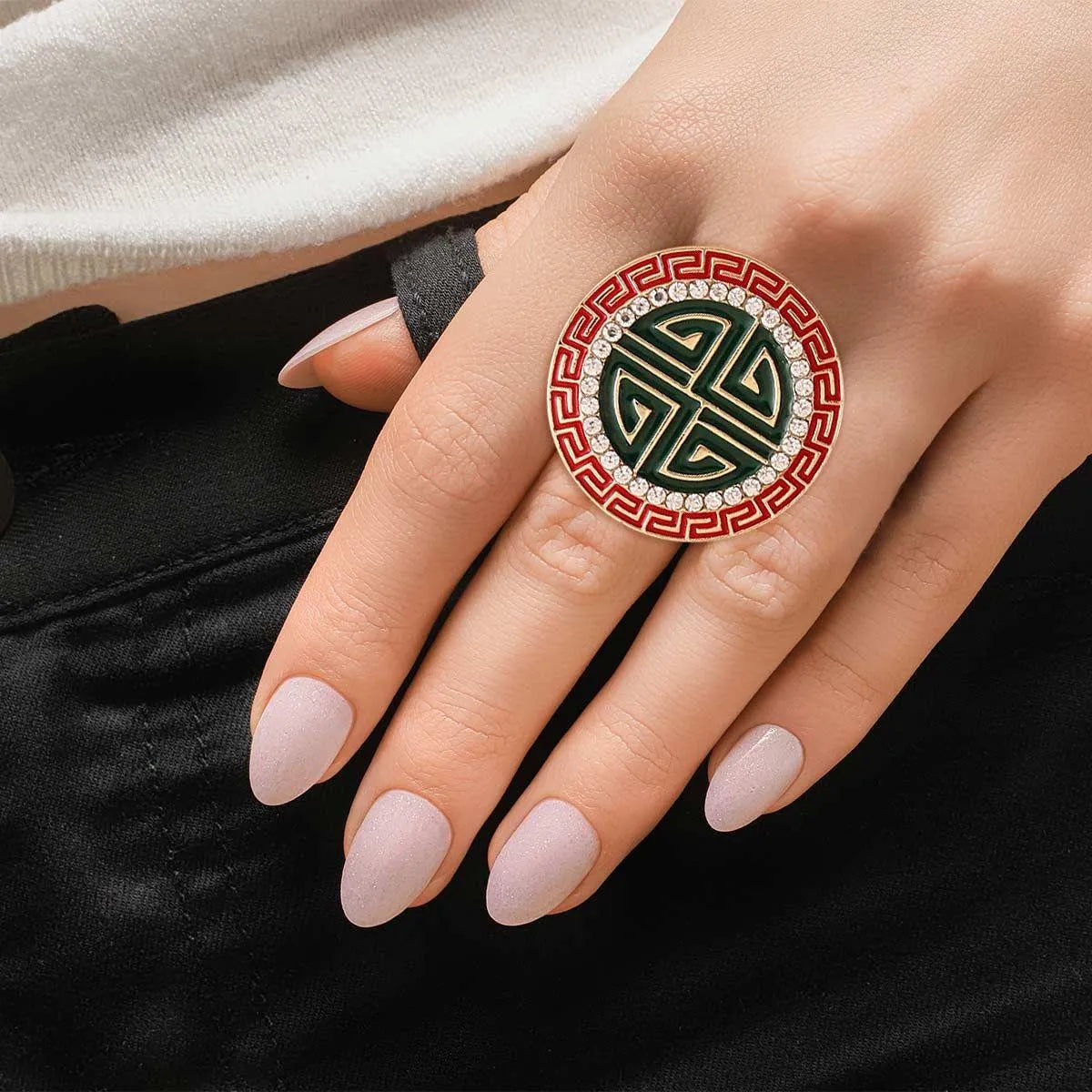 Red Round Greek Cocktail Ring Gold Plated Pinktown