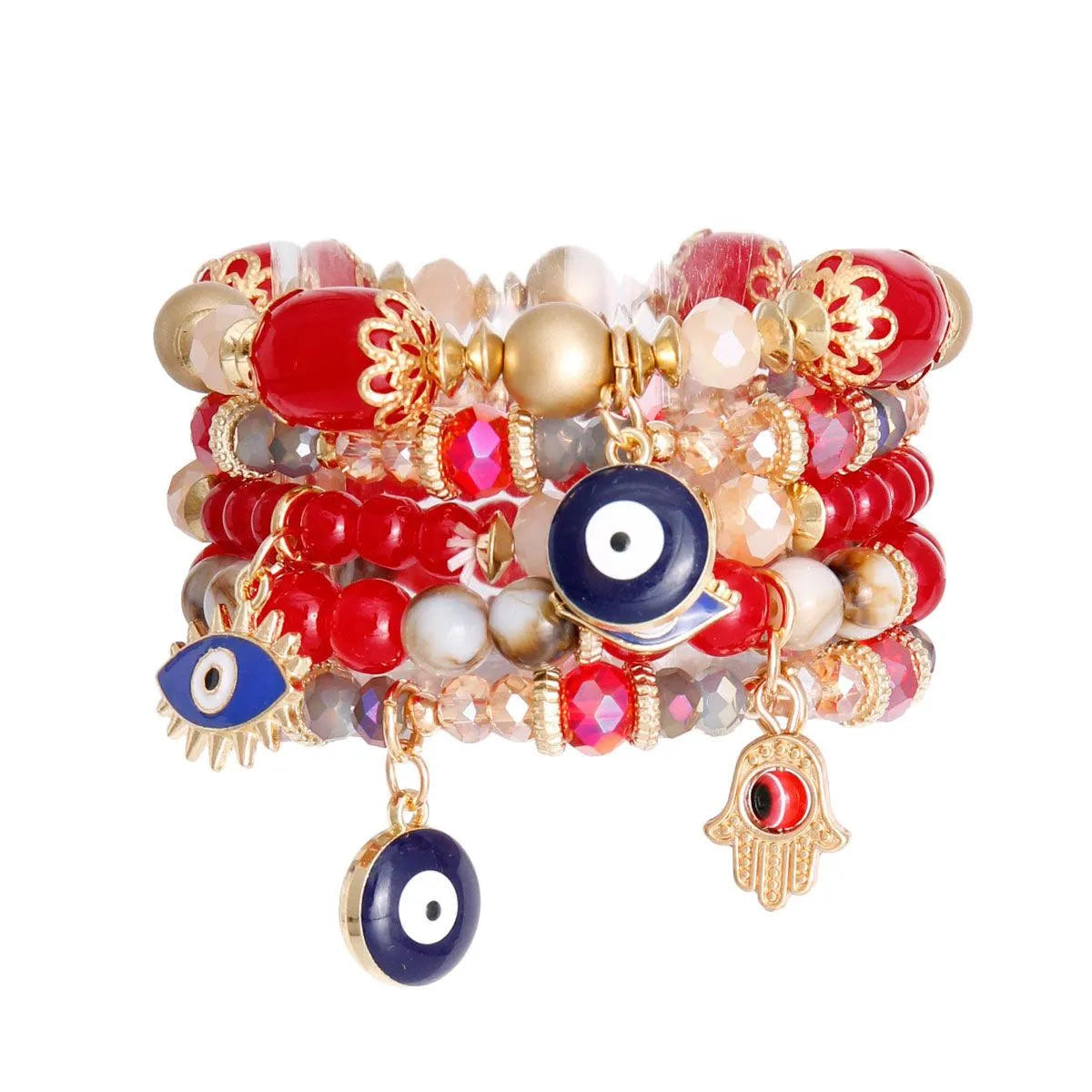 Red Stack Bracelets Hamsa Hand Evil Eye Charm Pinktown