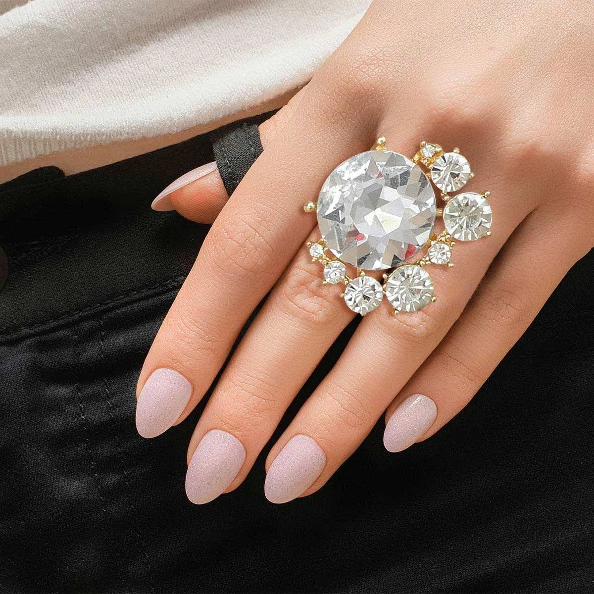 Round Acrylic‑crystal Ring in Gold Tone Pinktown