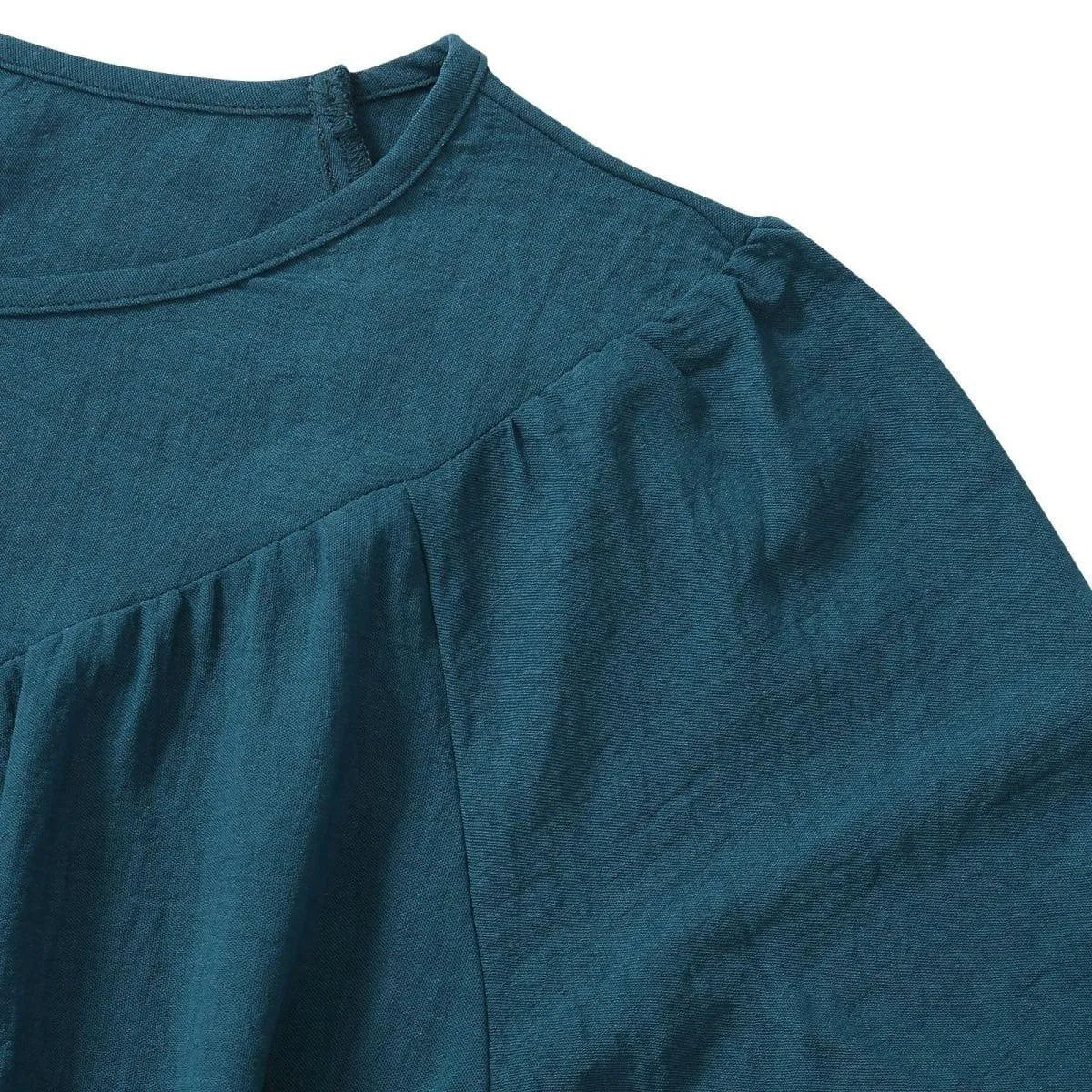 Round Neck Gathering Long Sleeve Top Jewelry Bubble