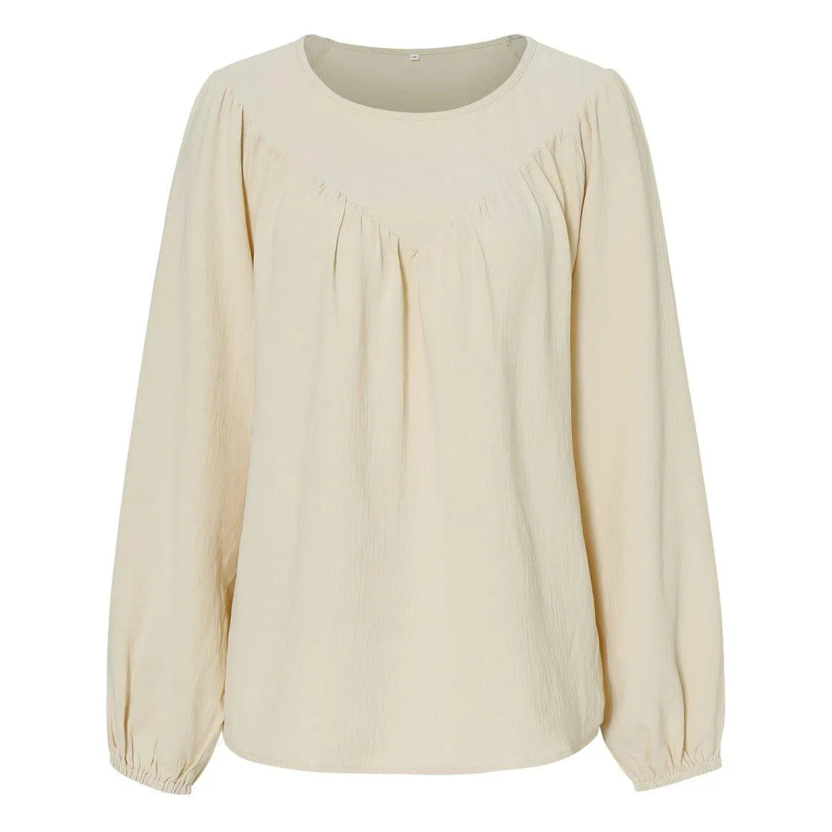 Round Neck Gathering Long Sleeve Top Jewelry Bubble