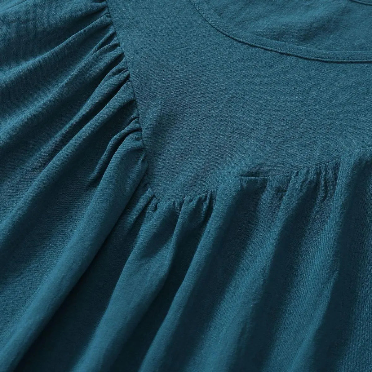 Round Neck Gathering Long Sleeve Top Jewelry Bubble