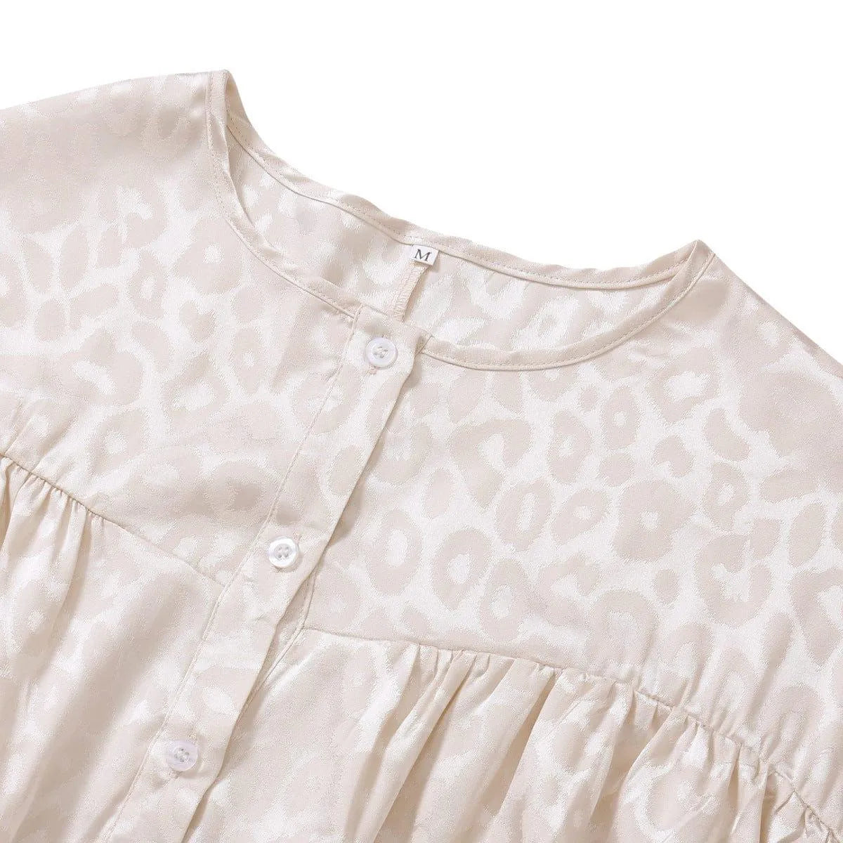 Round Neck Leopard Print Tie Cuff Shirt Jewelry Bubble