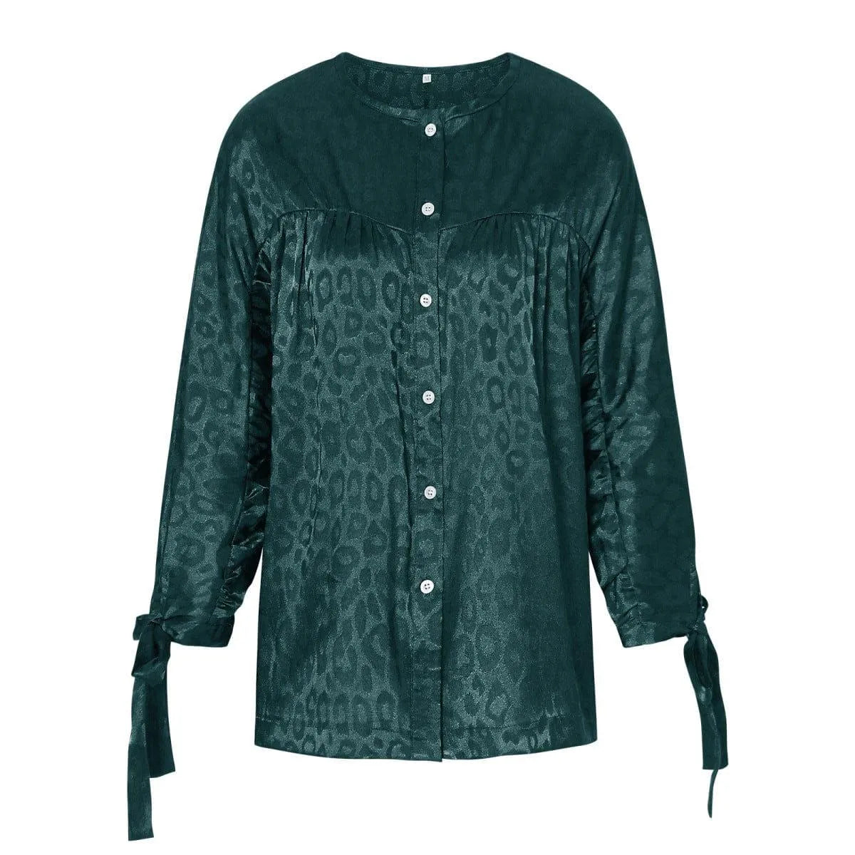 Round Neck Leopard Print Tie Cuff Shirt Jewelry Bubble