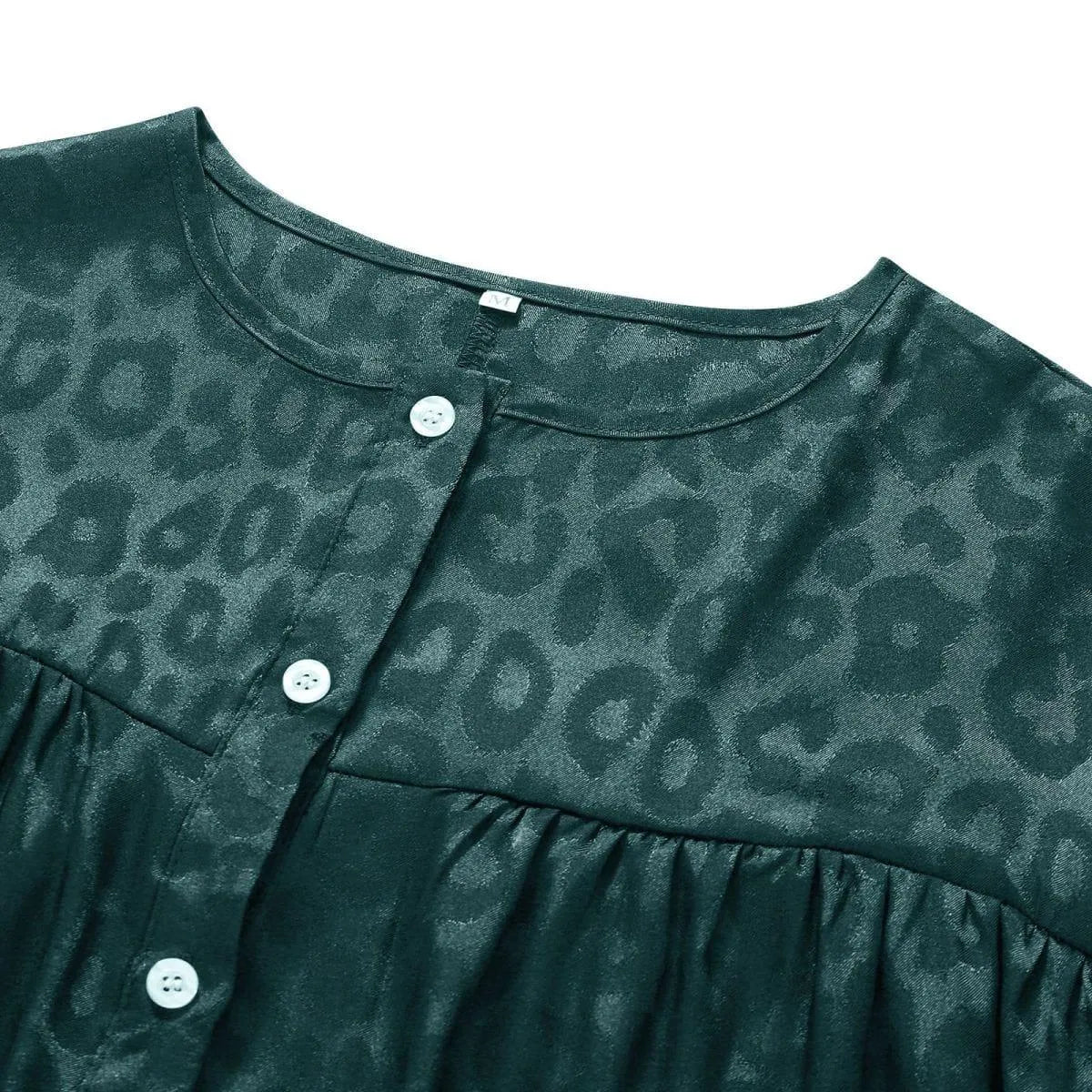 Round Neck Leopard Print Tie Cuff Shirt Jewelry Bubble