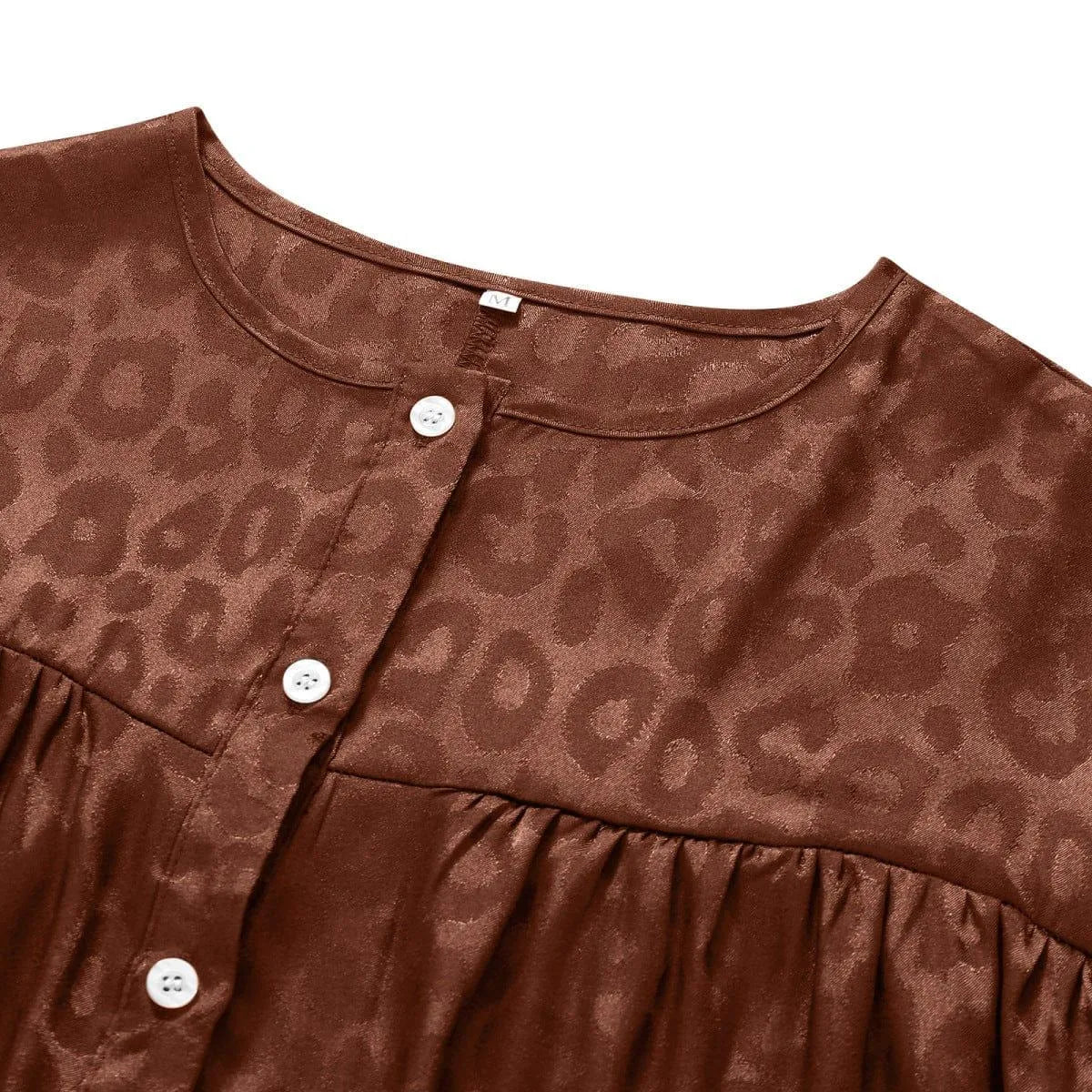 Round Neck Leopard Print Tie Cuff Shirt Jewelry Bubble