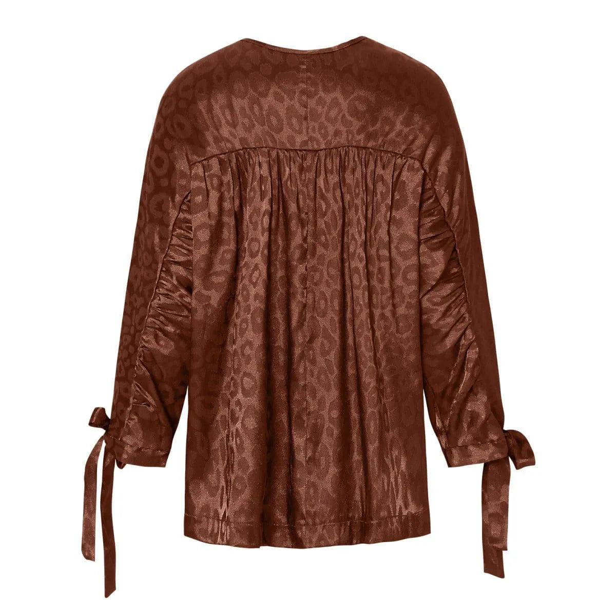 Round Neck Leopard Print Tie Cuff Shirt Jewelry Bubble