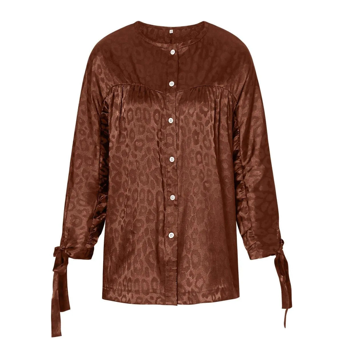 Round Neck Leopard Print Tie Cuff Shirt Jewelry Bubble