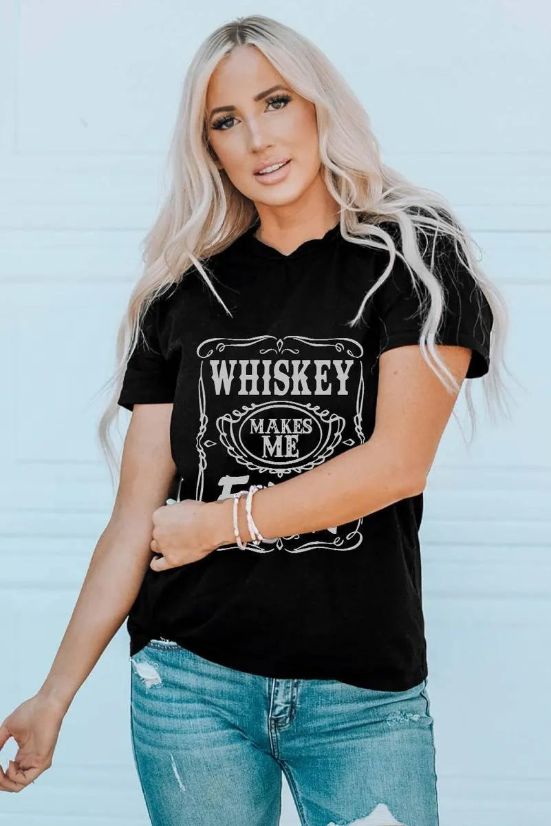 Sassy and Stylish: Whiskey Makes Me Frisky Graphic Tee for Women Jewelry Bubble
