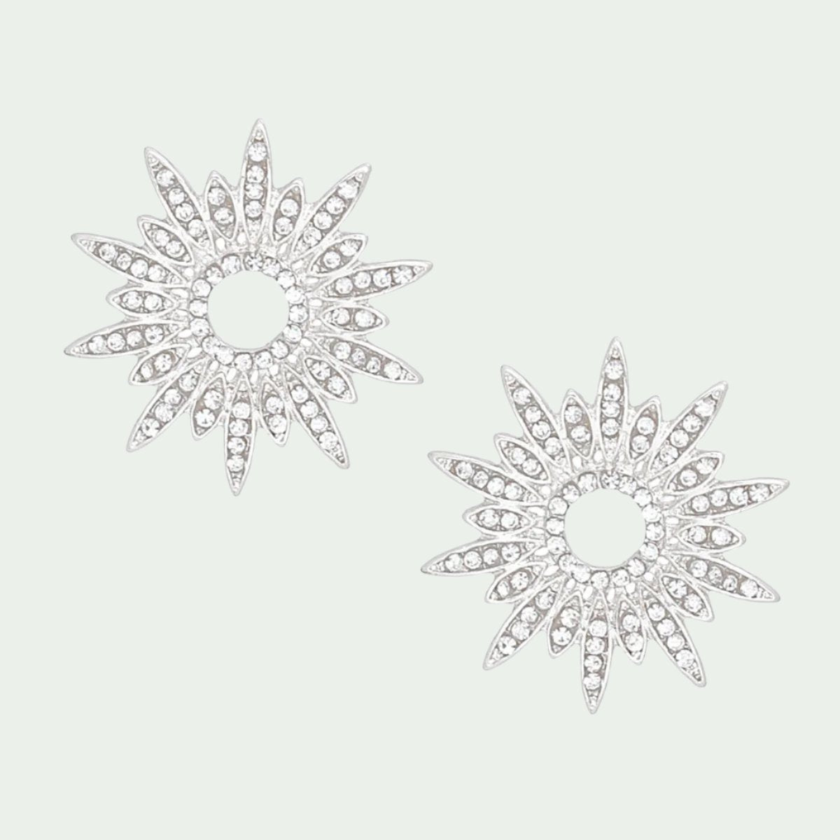 Silver Tone Radiant Starburst Stud Earrings Pinktown