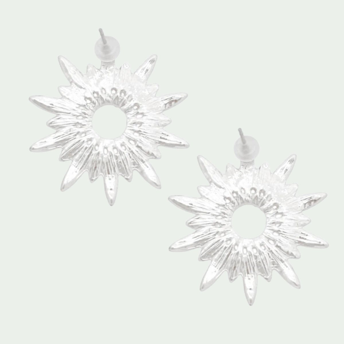 Silver Tone Radiant Starburst Stud Earrings Pinktown