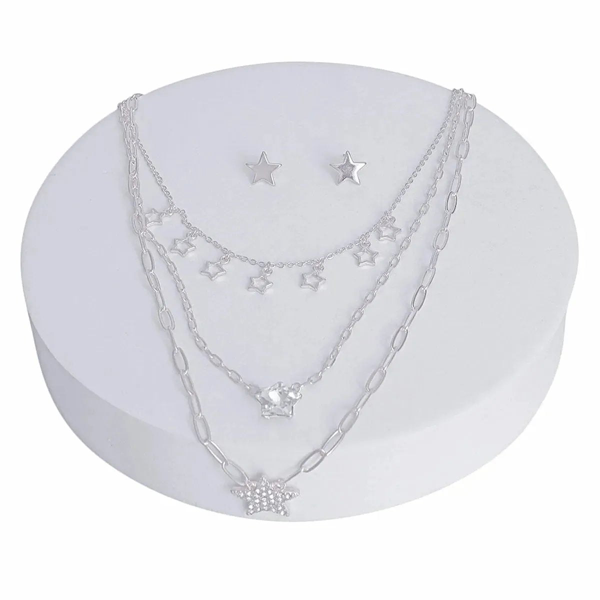 Silver Tone Star Layered Necklace Set - Complement Any Outfit