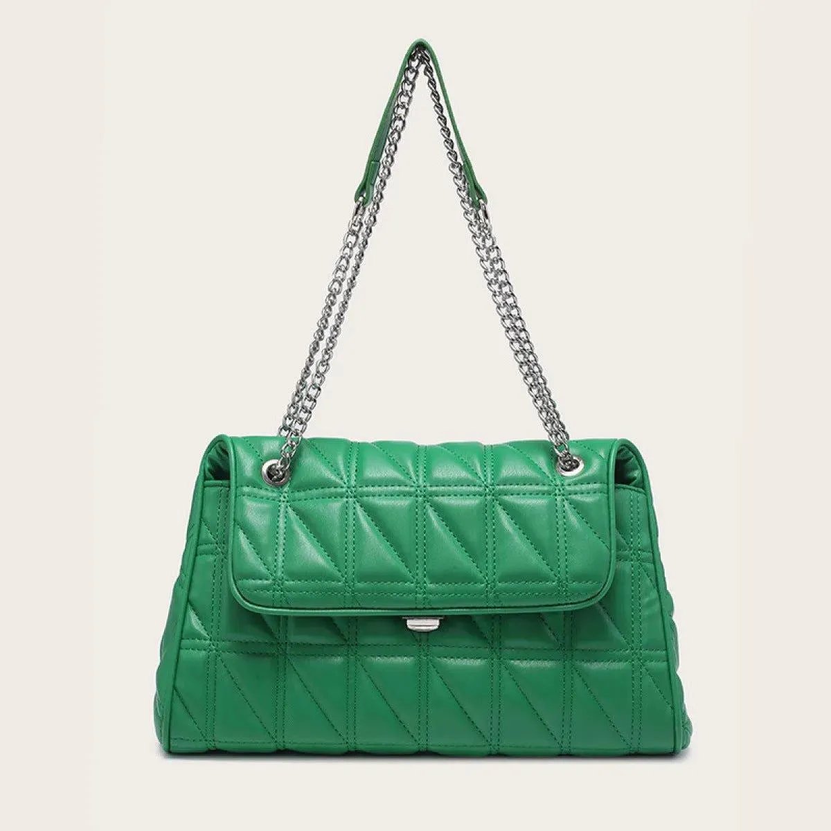 Solid Color Quilted Chain Strap Shoulder Bag