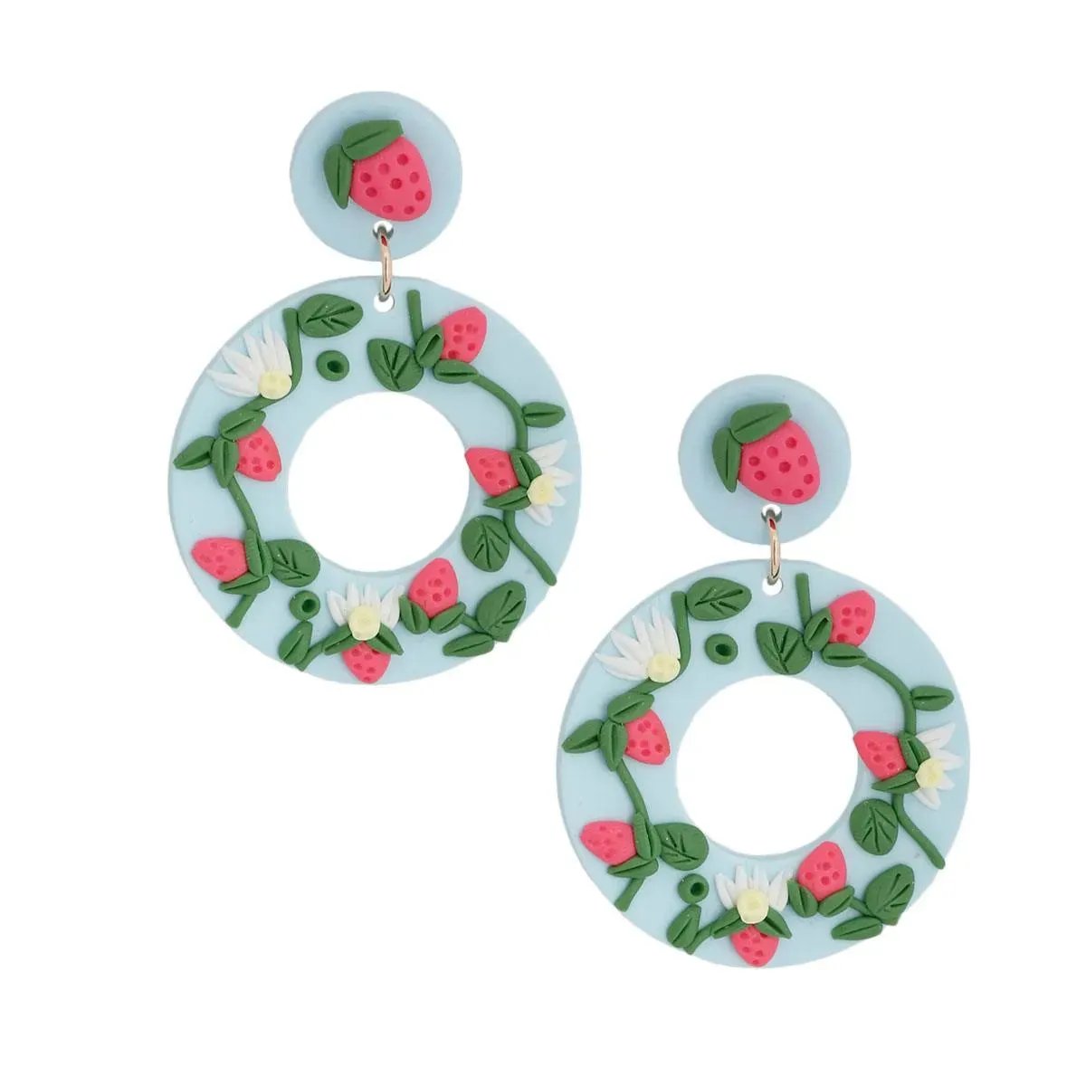 Strawberry-Topped Blue Hoops: Sweetest Earrings