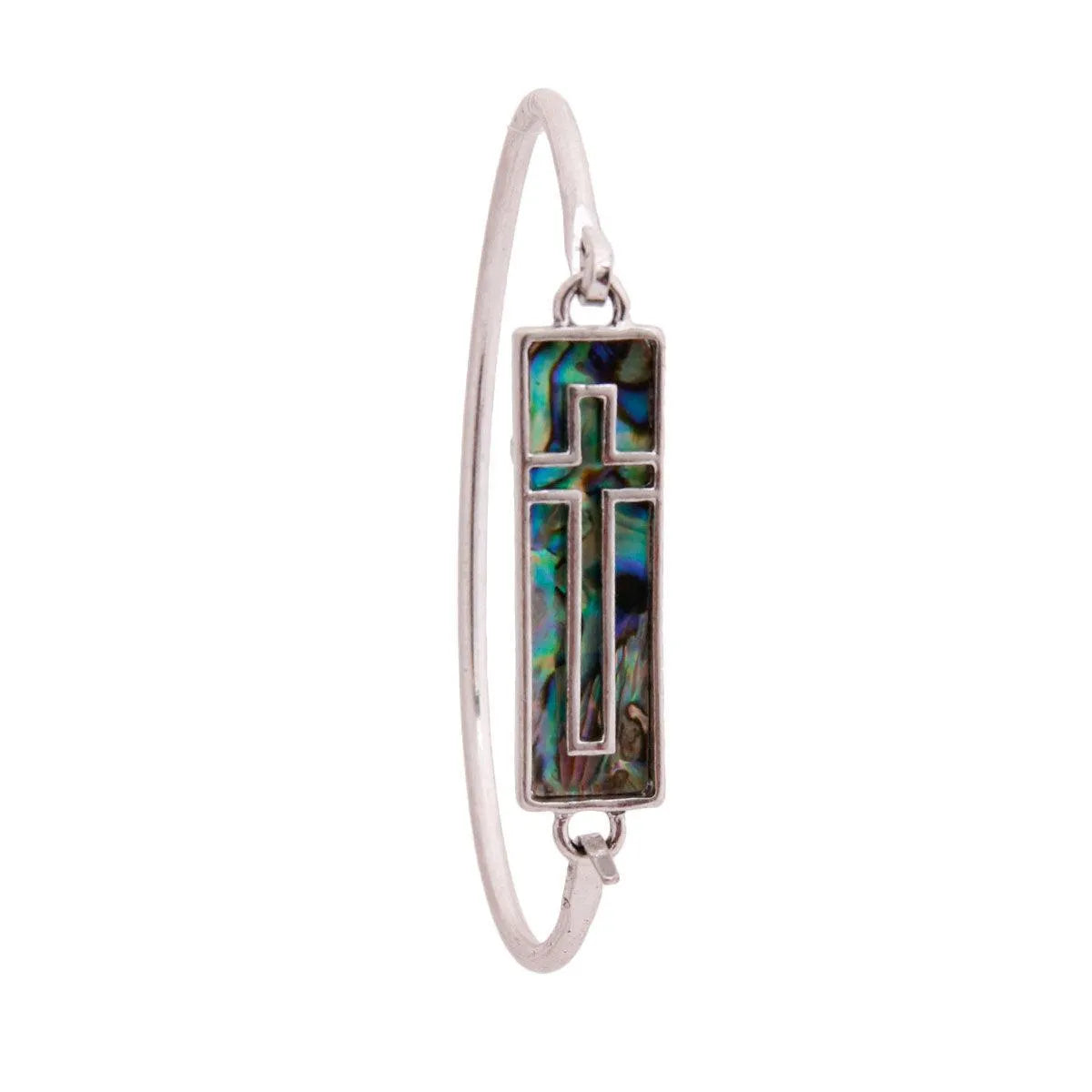Stunning Burnished Silver Cross Bangle – Abalone Inlay Design Pinktown