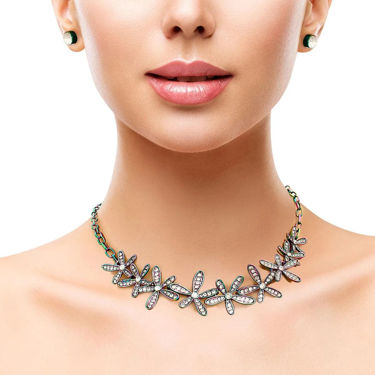 Stunning Flower Cluster Collar Necklace Set - Add a Pop of Color Today! Pinktown