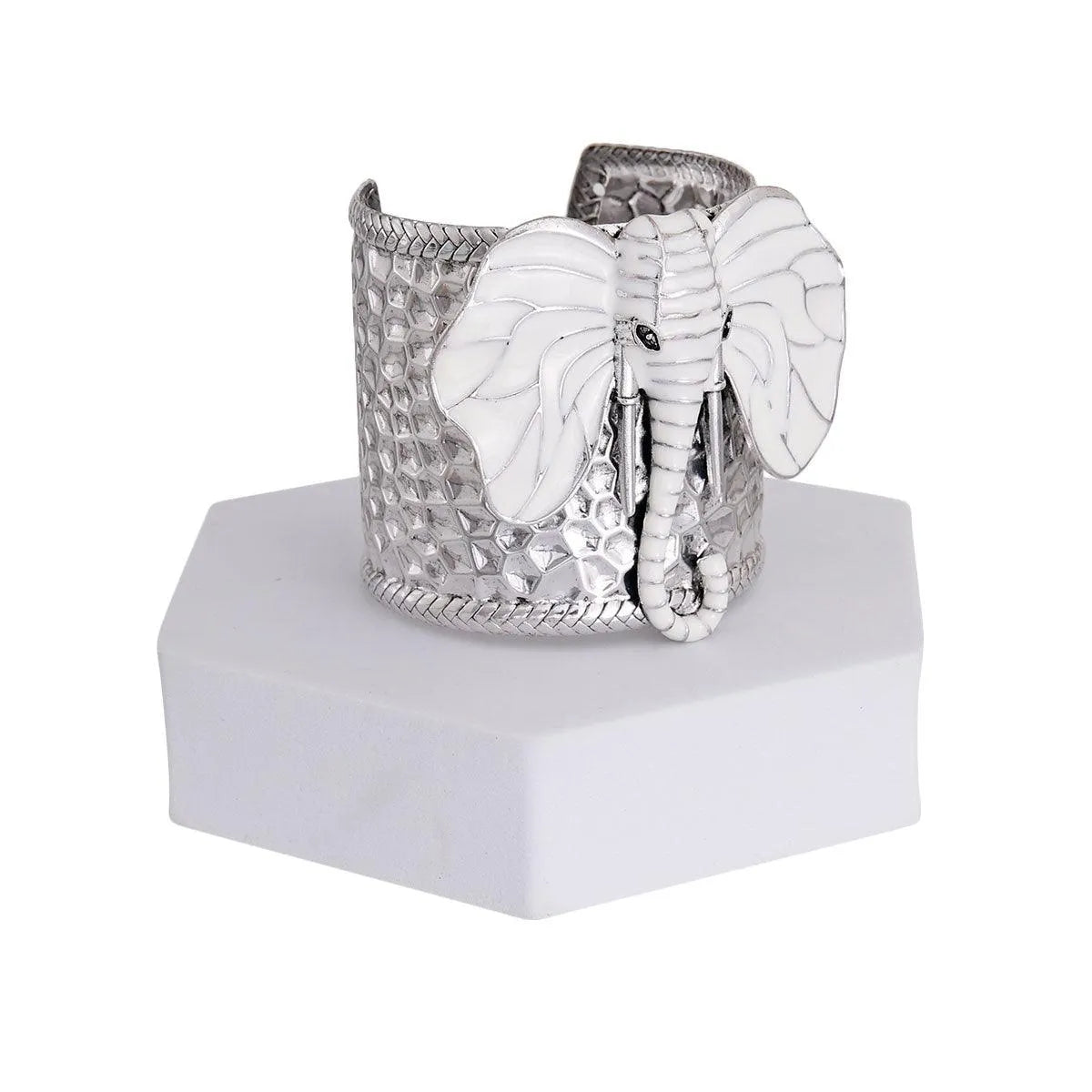 Stunning White Elephant Head Cuff Bracelet – Must-Have Accessory Jewelry Bubble