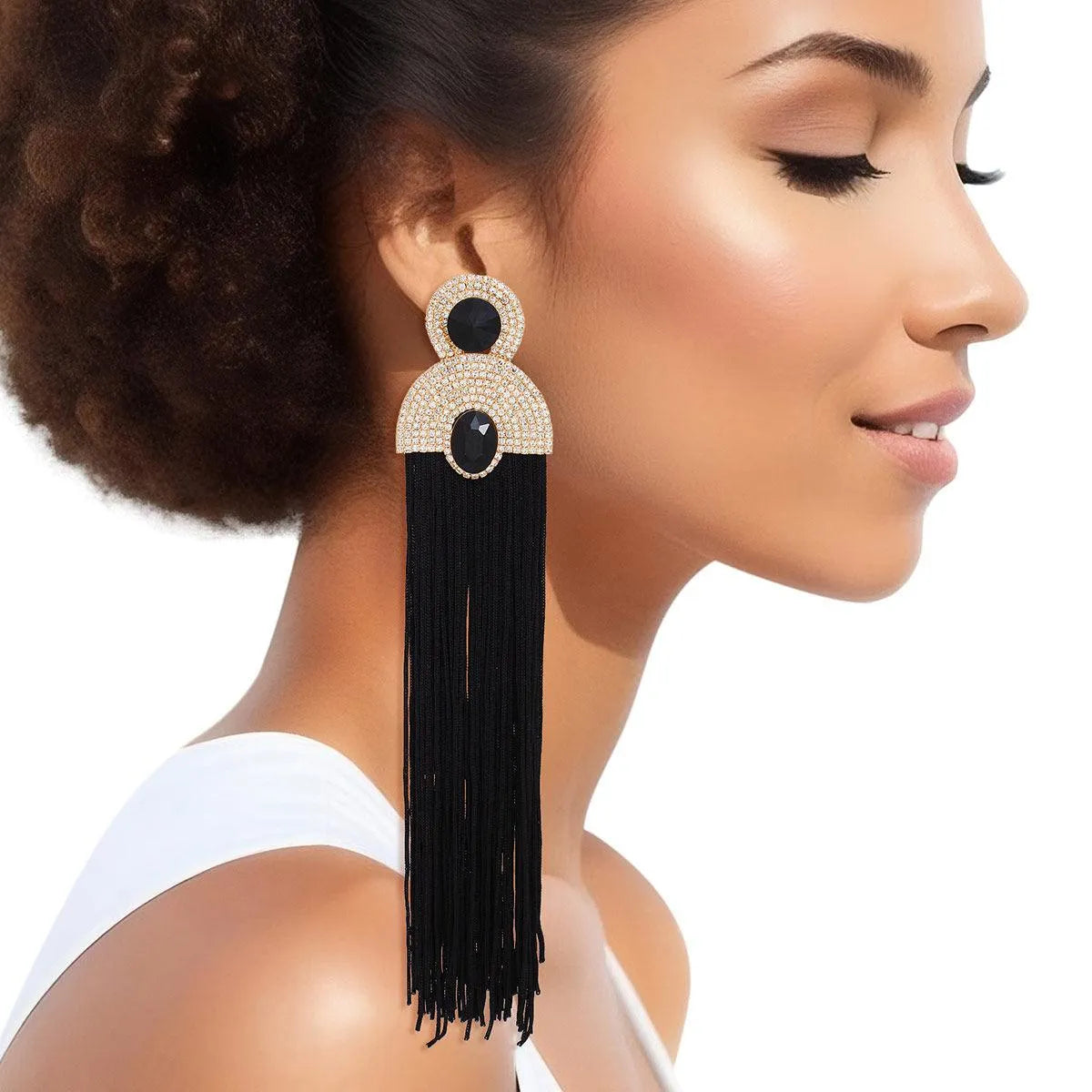 Style Staple Black Fringe Statement Earrings for Glamour Pinktown