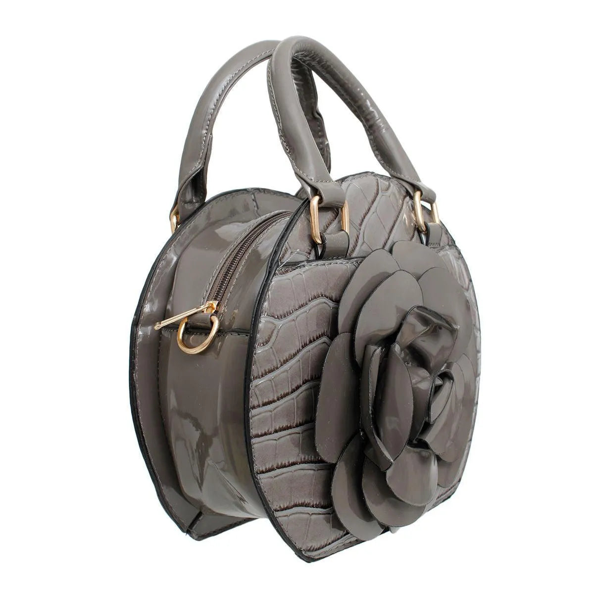 Stylish Gray Dimensional Flower Handbag with Top Handles Pinktown