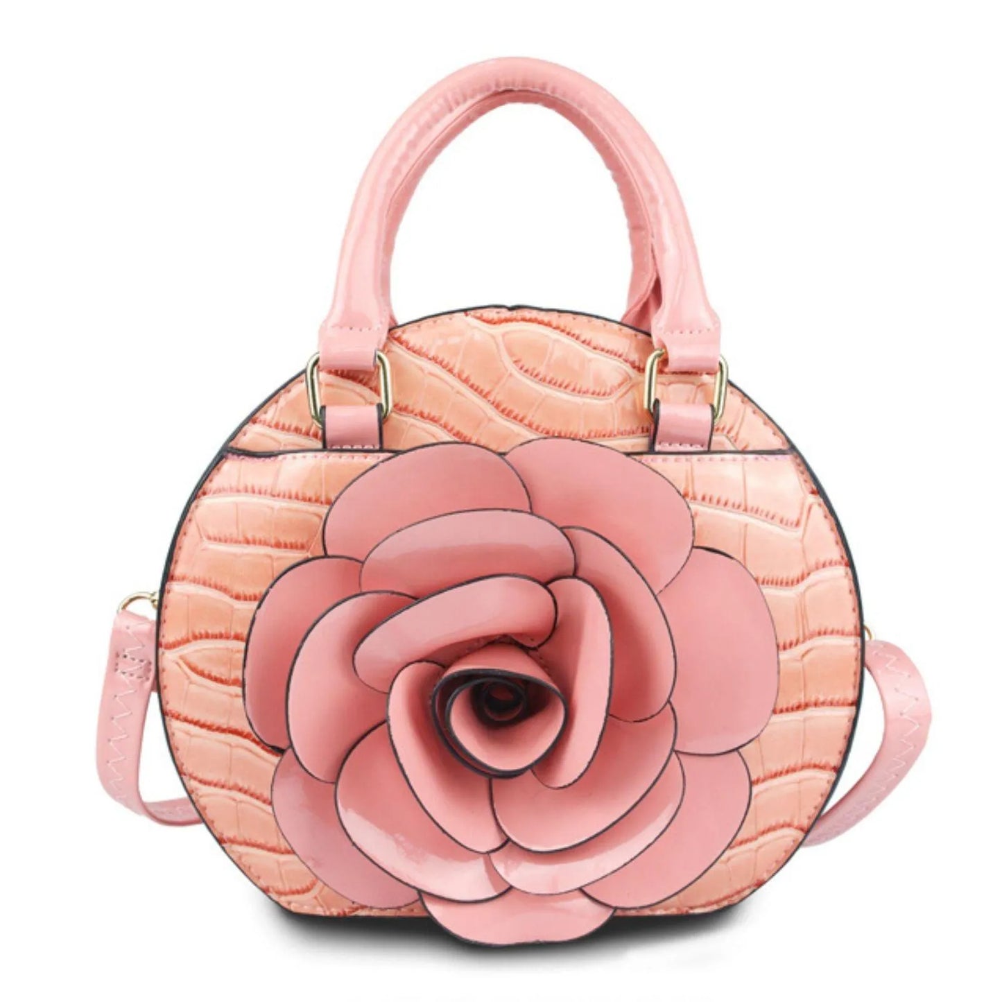 Stylish Pink Dimensional Flower Handbag with Top Handles Pinktown