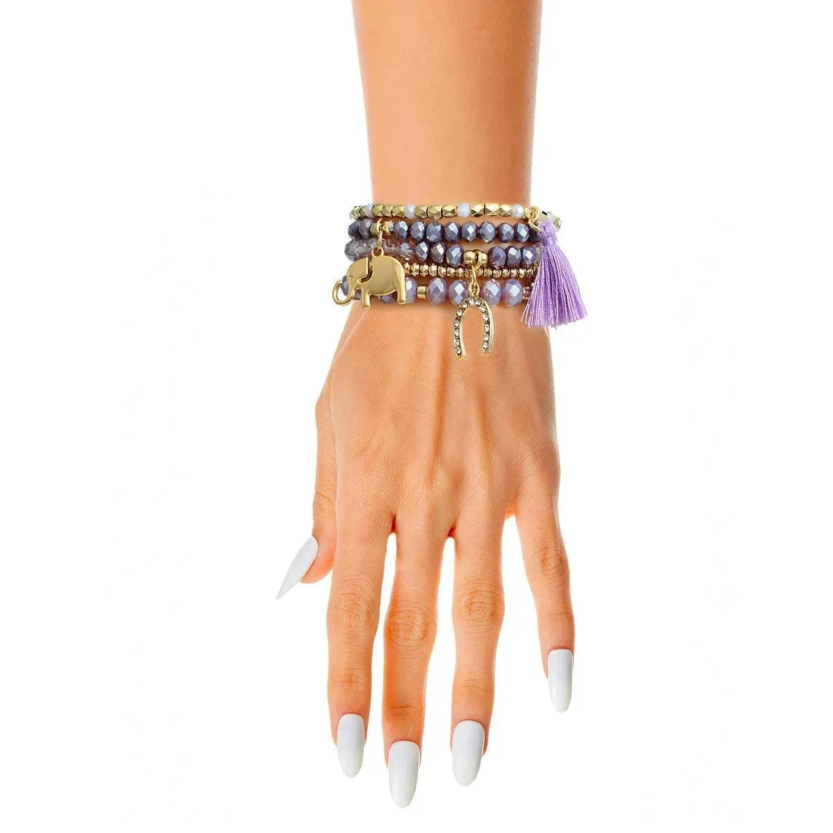 Stylish Purple & Gold Beaded Bracelets + Charms: Must-Have Accessories